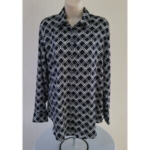 BANANA REPUBLIC Women's Navy/White, Geometric print, Button-front Blouse--Sz M